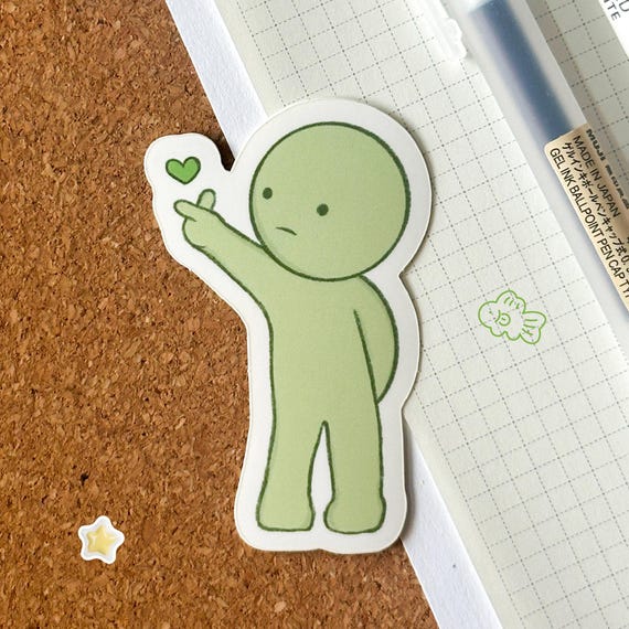 Finger Heart Smiski Sticker | Vinyl Weatherproof Sticker for Journaling, Scrapbook, Planner, Laptop, Water Bottle