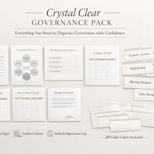 Paket för styrning av vårdhem och mappsystem för efterlevnad av CQC | Verktygslåda för inspektionsklar hantering.