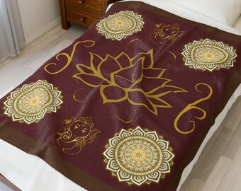 Ganesha Velveteen Plush Blanket, Yoga Throw Blanket, Meditation - Cozy Throw, Chakra Art