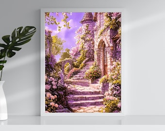 Bauerngarten Print, Märchendorf, rosa Blumen Dekor, Geschenk für Freundin oder Mutter