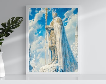 Ice Guardian Knight Art – Fantasy Paladin Printable (Digital Download) | Art Print