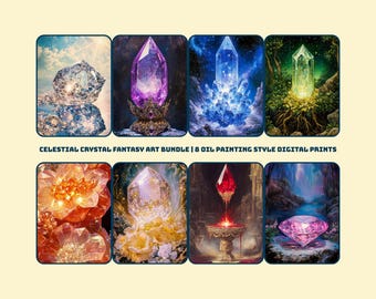 Celestial Crystal Art Prints | Fantasy Gemstone Oil Painting (Digital Download) | Art Print