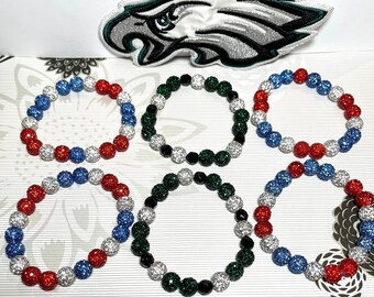 Philadelphia Phillies and Eagles Bracelets Disco Ball 10mm beads Stretch Cord