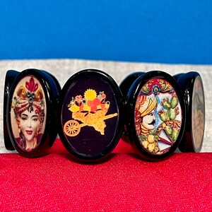 Sicilian Themed Stretch Bracelet Nine Colorful Images in Altered Art Acrylic Icons Trinacria Testa di Moro Carretto Ceramics Mt Etna & More image 3