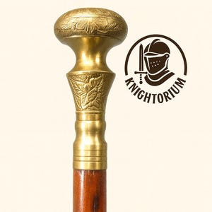 Vintage Antik Gehstock | Holz Gehstock Messing Griff Knauf Geschenk | Ritterorium