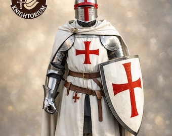Medieval Templar Knight Armor Suit – Full Body Crusader Armor with Shield | Handmade Steel Templar Armor | LARP, Cosplay, Display
