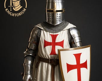 Templar Knight Full Armor Set with Shield | Medieval Crusader Steel Costume | Knightorium Authentic Wearable Armor