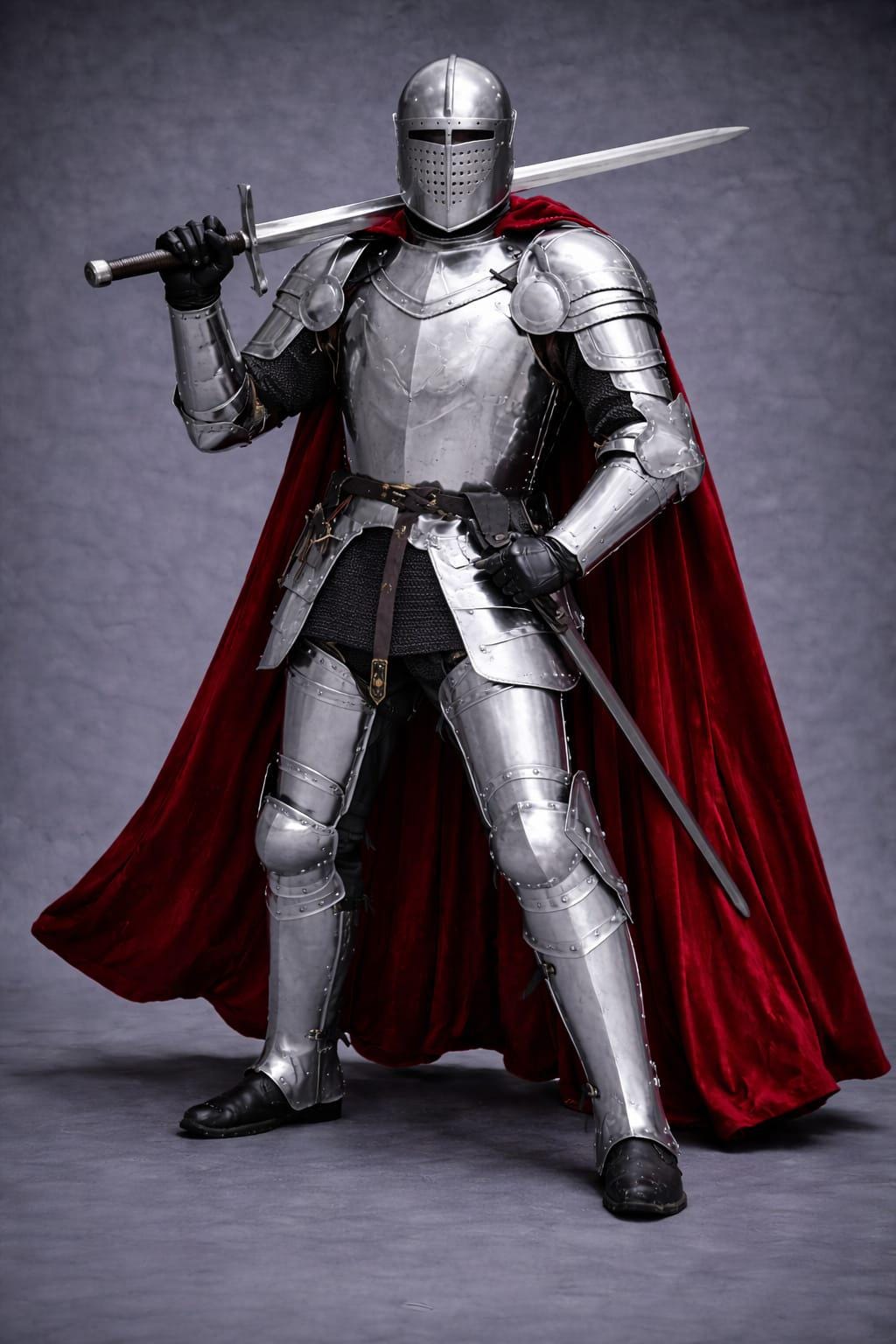 Handmade Medieval Knight Armor Suit With Red Cape, Full Steel Wearable ...