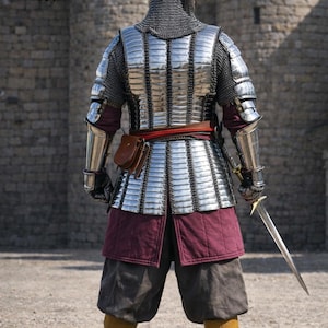 Middeleeuwse ridderpantserset gelamelleerd staalpantser met maliënkolder, LARP-pantserpak, re-enactmentpantser, ridderkostuum-cosplay, gevechtspantser afbeelding 11