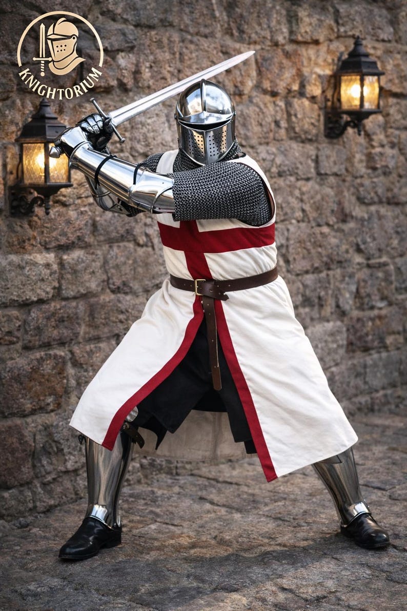 Medieval Templar Knight Armor With Red Cross Tabard | Wearable Crusader ...