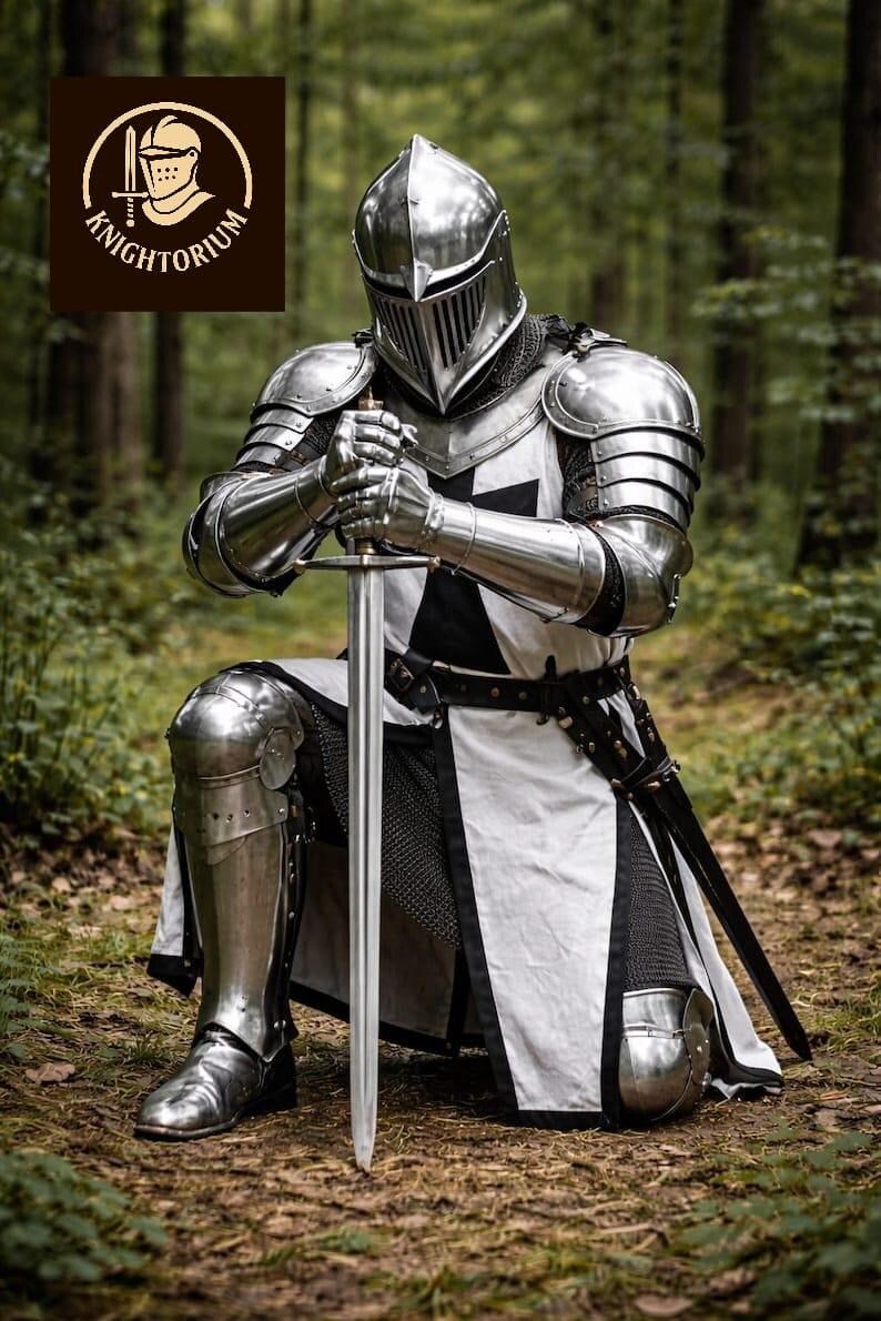 Medieval Templar Knight Armor Suit – Mirror Polished Steel Crusader Full Body Armor for Display, Cosplay, LARP image 14