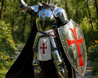 Full Medieval Knight Armor Set | Mirror Polished Steel, Templar Shield