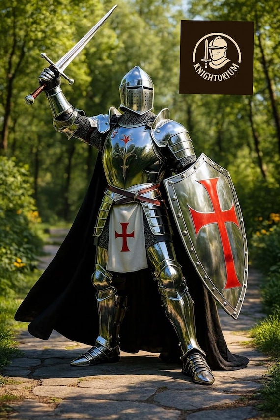 Full Medieval Knight Armor Set | Mirror Polished Steel, Templar Shield