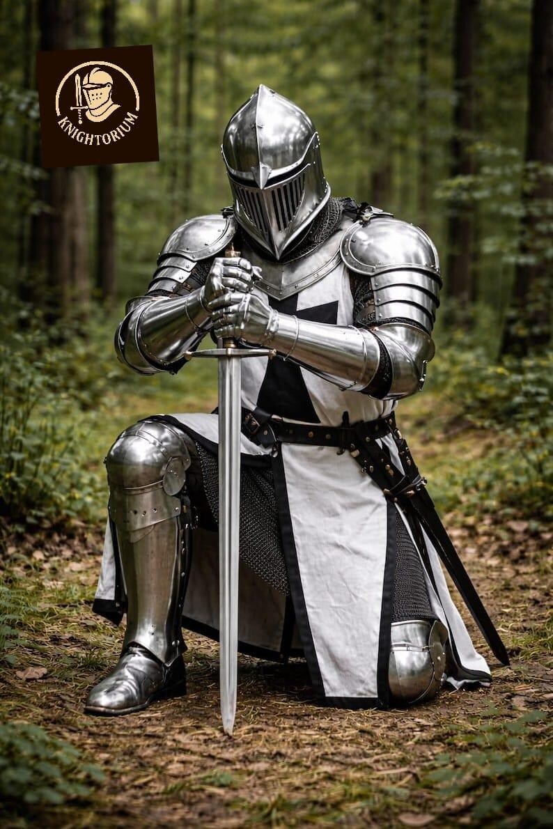 Medieval Templar Knight Armor Suit – Mirror Polished Steel Crusader Full Body Armor for Display, Cosplay, LARP image 9