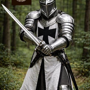 Medieval Templar Knight Armor Suit – Mirror Polished Steel Crusader Full Body Armor for Display, Cosplay, LARP image 12