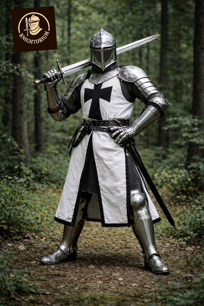 Medieval Templar Knight Armor Suit – Mirror Polished Steel Crusader Full Body Armor for Display, Cosplay, LARP image 11