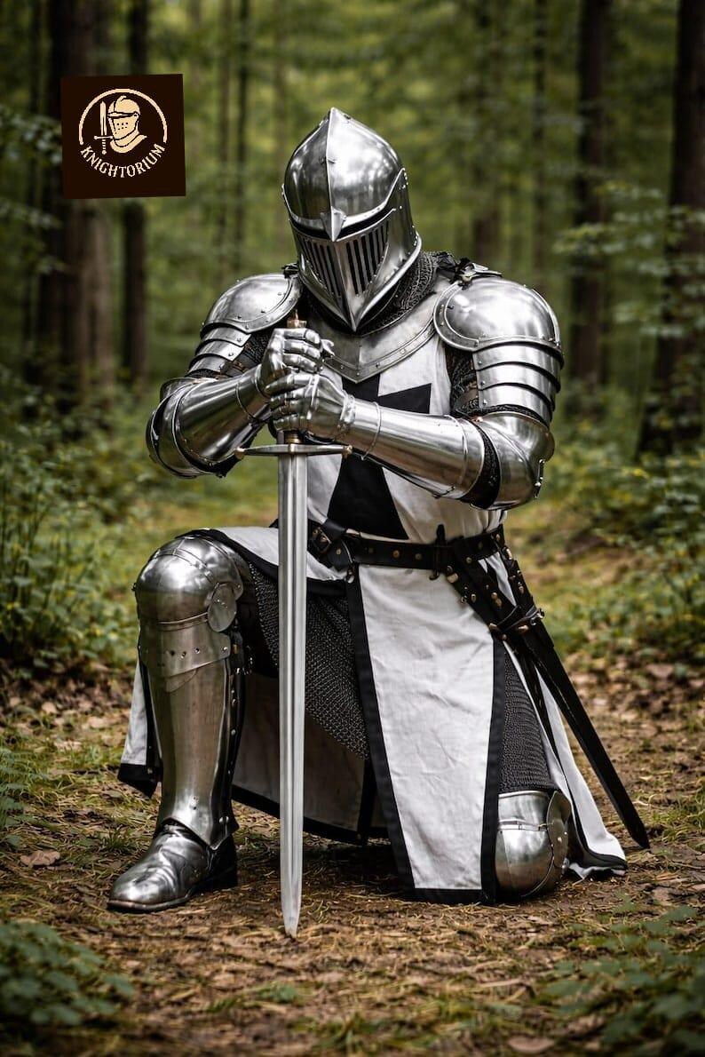 Medieval Templar Knight Armor Suit – Mirror Polished Steel Crusader Full Body Armor for Display, Cosplay, LARP image 19