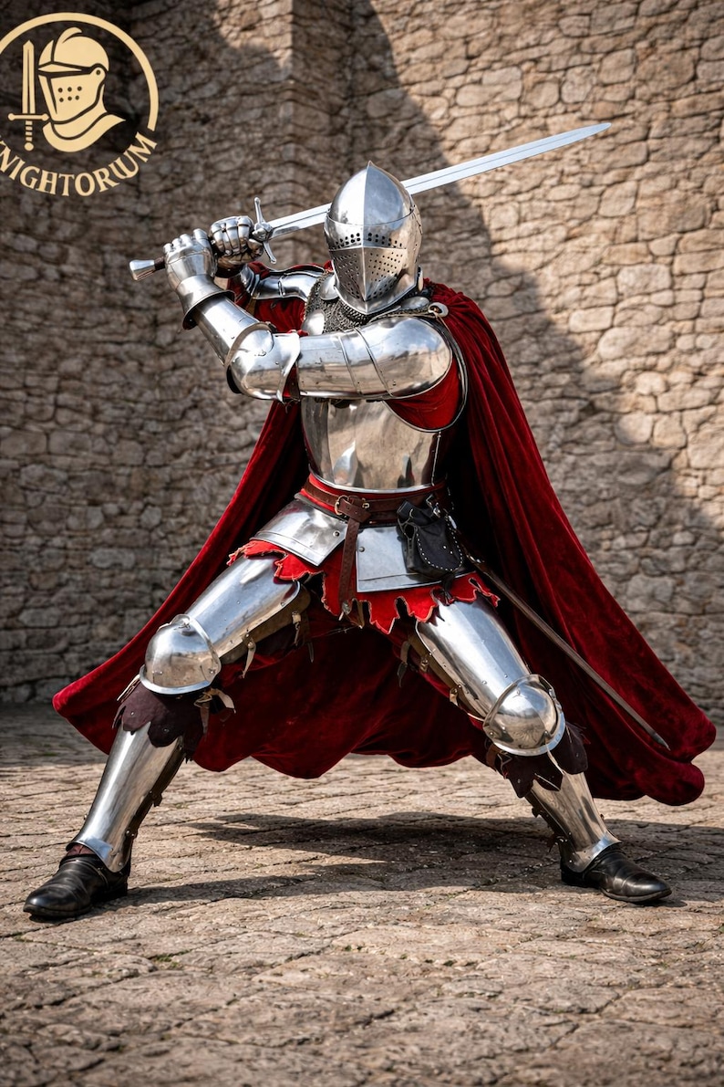 Medieval Knight Armor Suit With Red Cape – Full Body Steel Armor ...