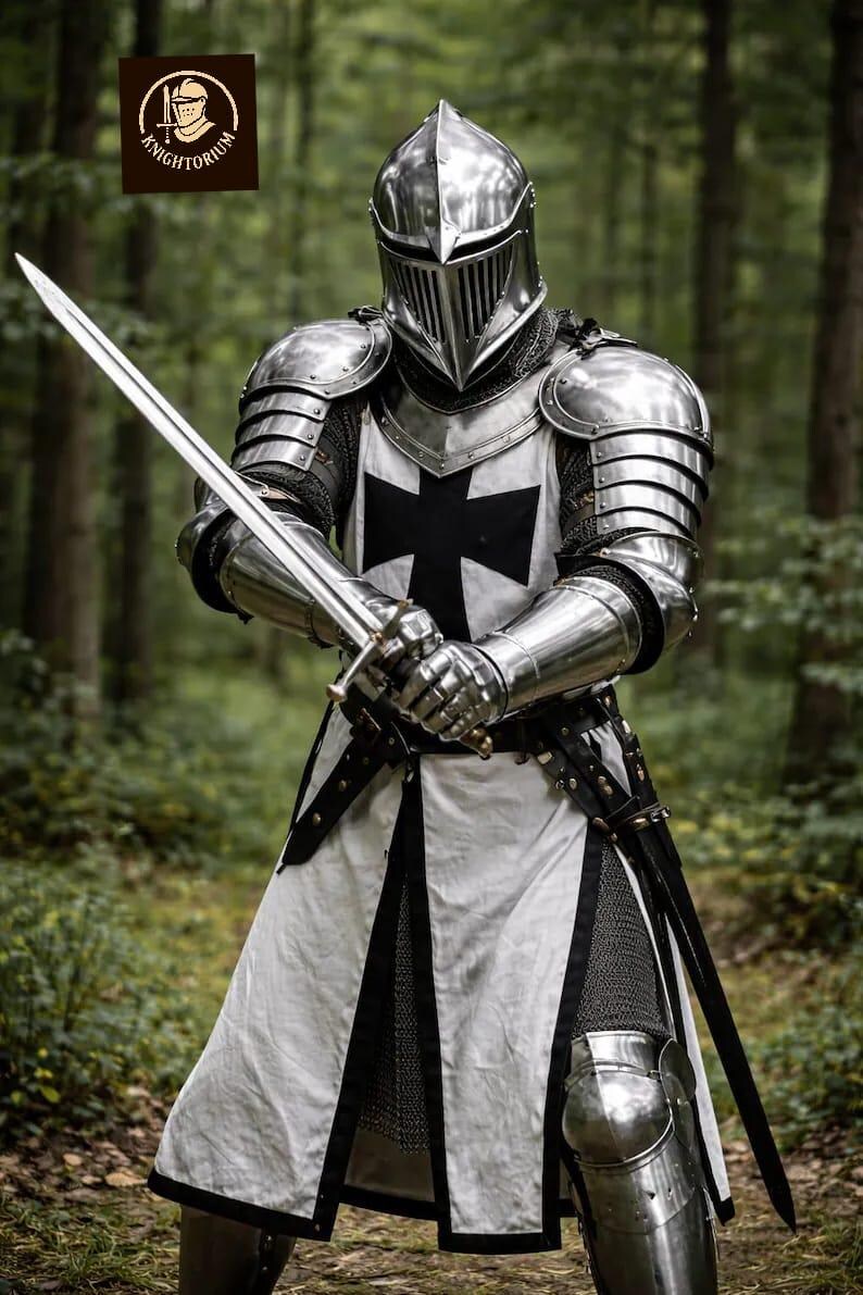 Medieval Templar Knight Armor Suit – Mirror Polished Steel Crusader Full Body Armor for Display, Cosplay, LARP image 6