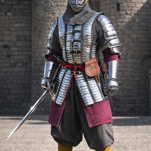 Middeleeuwse ridderpantserset gelamelleerd staalpantser met maliënkolder, LARP-pantserpak, re-enactmentpantser, ridderkostuum-cosplay, gevechtspantser afbeelding 7