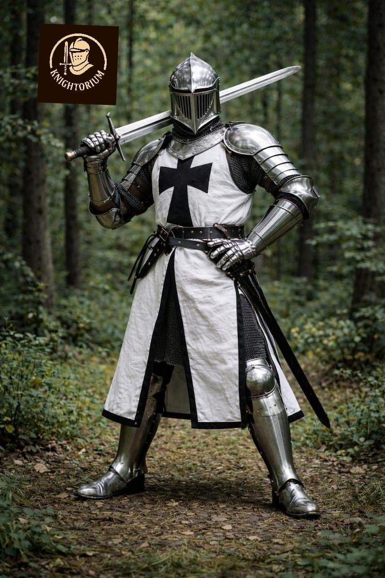 Medieval Templar Knight Armor Suit – Mirror Polished Steel Crusader Full Body Armor for Display, Cosplay, LARP image 3