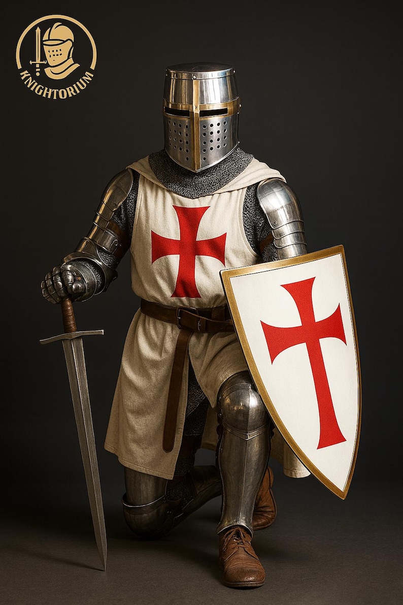 Templar Knight Full Armor Set With Shield | Medieval Crusader Steel ...