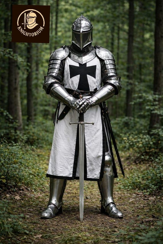 Medieval Templar Knight Armor Suit – Mirror Polished Steel Crusader Full Body Armor for Display, Cosplay, LARP