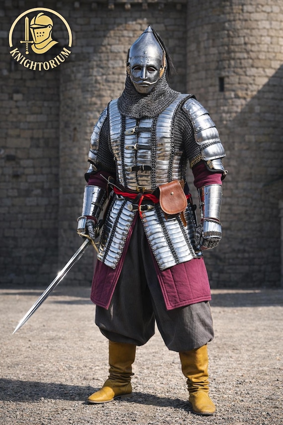 Medieval Knight Armor Set Steel Lamellar Armor with Chainmail, LARP Armor Suit, Reenactment Armor, Knight Costume Cosplay, Combat Armor