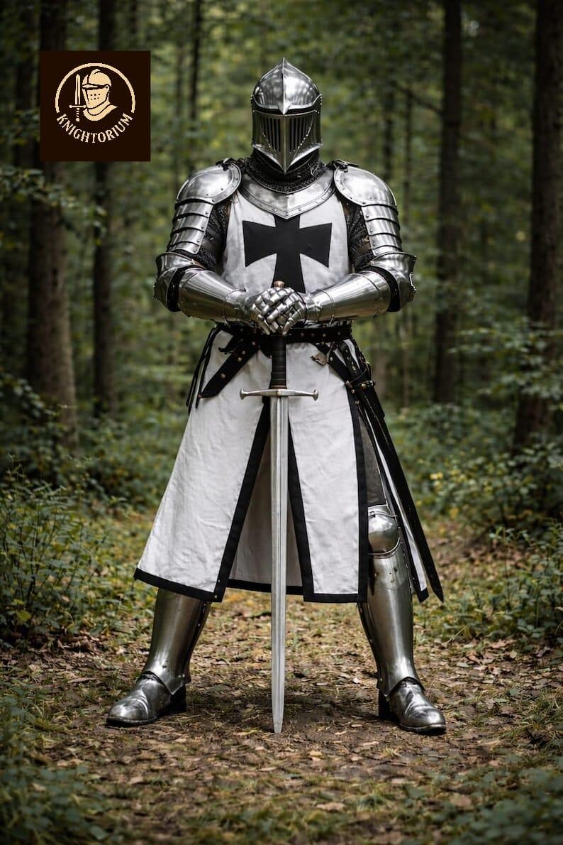 Medieval Templar Knight Armor Suit – Mirror Polished Steel Crusader Full Body Armor for Display, Cosplay, LARP image 7