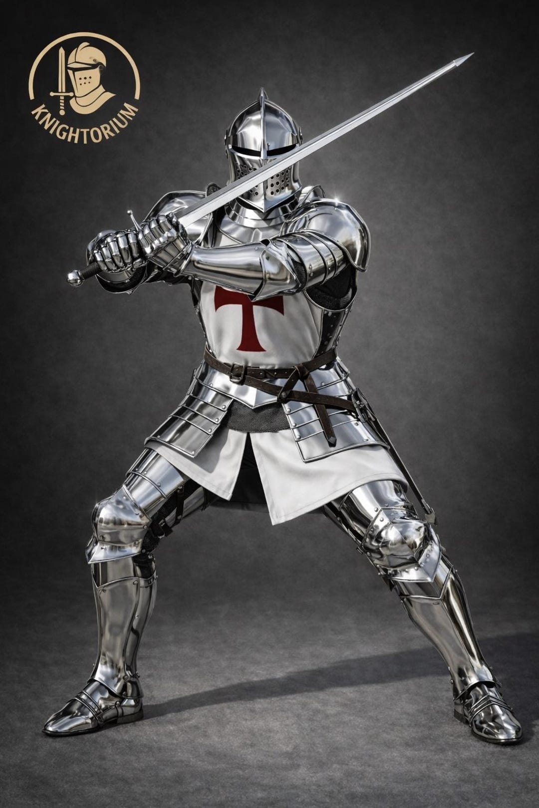 Medieval Templar Knight Armor Suit With Red Cross Tabard – Full Body ...