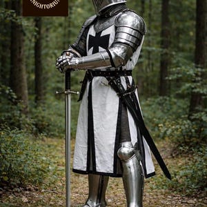 Medieval Templar Knight Armor Suit – Mirror Polished Steel Crusader Full Body Armor for Display, Cosplay, LARP image 4