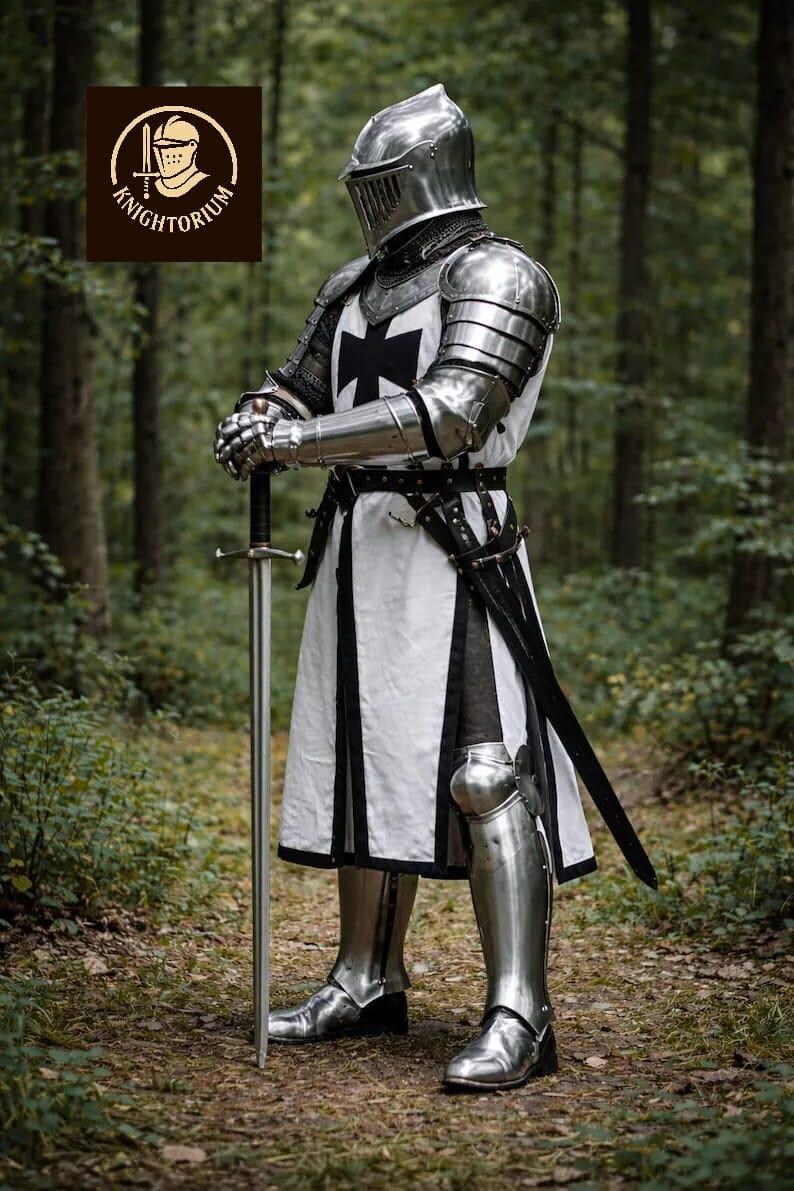Medieval Templar Knight Armor Suit – Mirror Polished Steel Crusader Full Body Armor for Display, Cosplay, LARP image 4