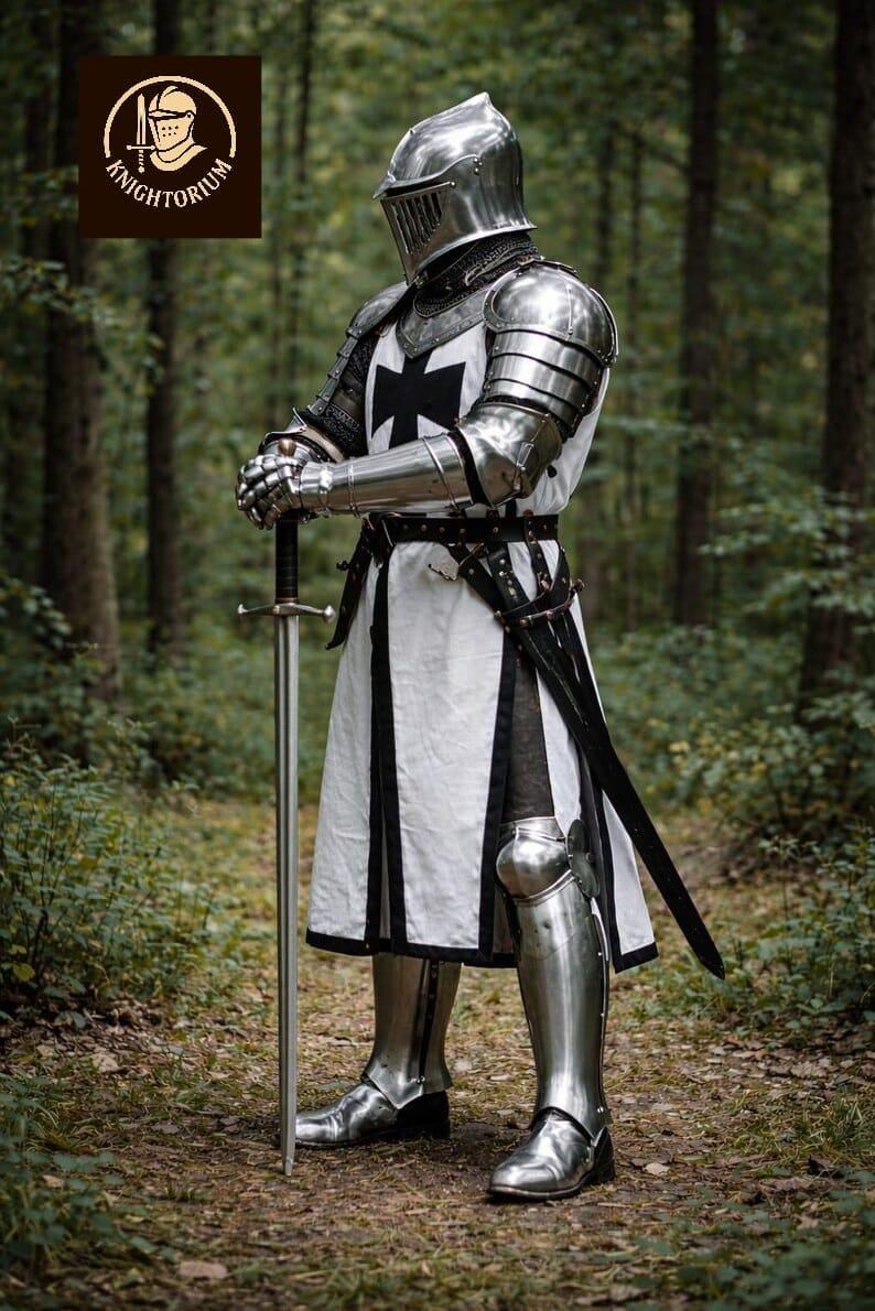 Medieval Templar Knight Armor Suit – Mirror Polished Steel Crusader Full Body Armor for Display, Cosplay, LARP image 10