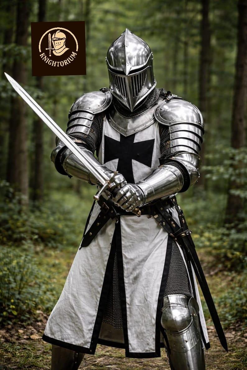 Medieval Templar Knight Armor Suit – Mirror Polished Steel Crusader Full Body Armor for Display, Cosplay, LARP image 2