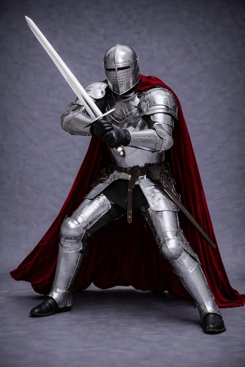 Handmade Medieval Knight Armor Suit With Red Cape, Full Steel Wearable ...