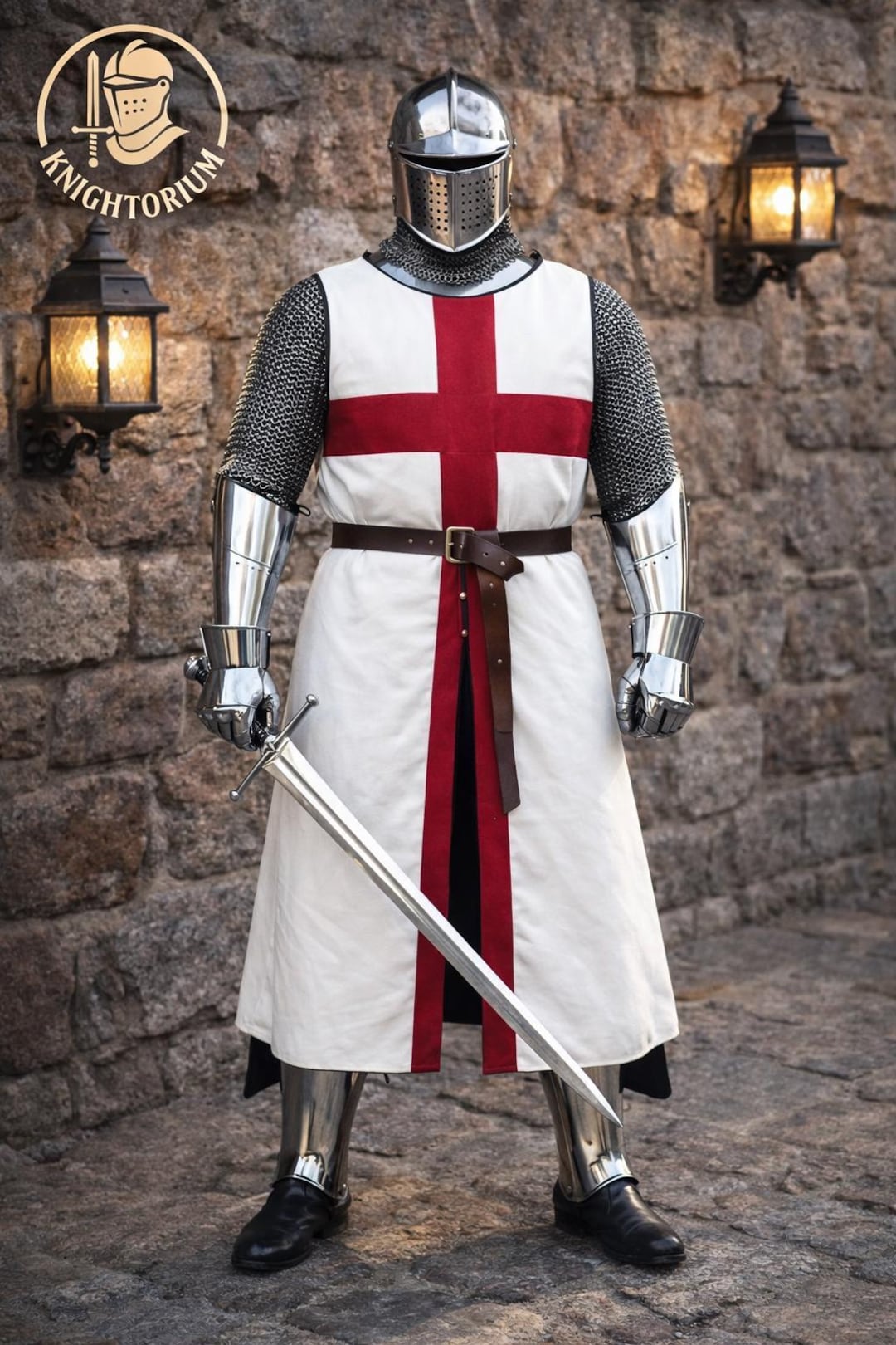 Medieval Templar Knight Armor With Red Cross Tabard | Wearable Crusader ...