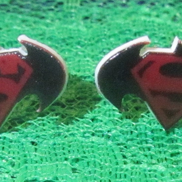 Batman and Superman Inspired Logos Stud Earrings Handmade