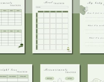 Journal d'une perte de poids saine | PDF imprimable de 6 pages | Suivi des repas, poids et mensurations