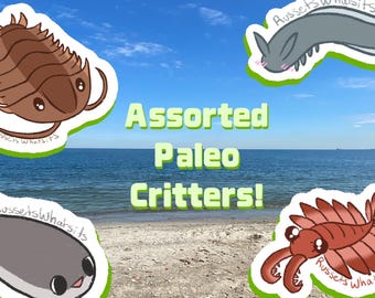 Paleo Critters Sticker Pack or Individuals - Anomalocaris, Sacabambaspis, Trilobite, and Pikaia