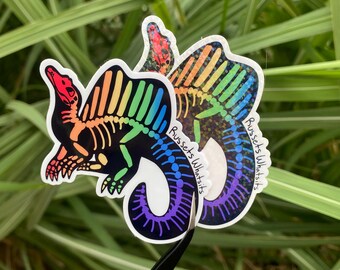 Spinosaurus Dinosaur Bones Sticker, Fossil or Rainbow