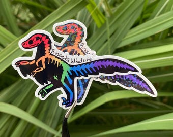 Raptor Dinosaur Bones Sticker, Fossil or Rainbow (Velociraptor, Deinonychus)
