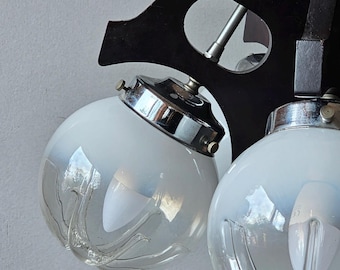 Mazzega Murano Vintage Space Age Chandelier from the 1960s in Opal Artistic Glass and Shaped Wood