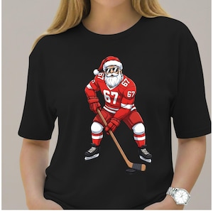 Santa Hockey Player 67 PNG, Christmas Sports Clipart, Holiday Design, Digital Download