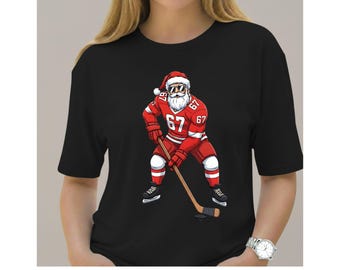 Santa Hockey Player 67 PNG, Christmas Sports Clipart, Holiday Design, Digital Download