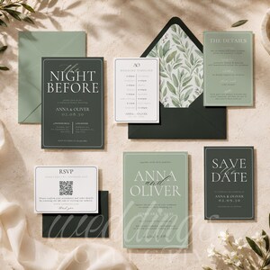Sage Green & Cream Wedding Invitation Bundle: Editable Canva Templates | Botanical Summer Theme 001