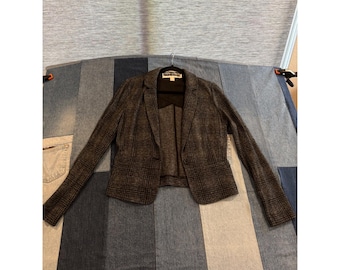 CRTV LTRCY Upcycled Tarot Skeleton Blazer Jacket Womens 10 L Amoureux Plaid Grey