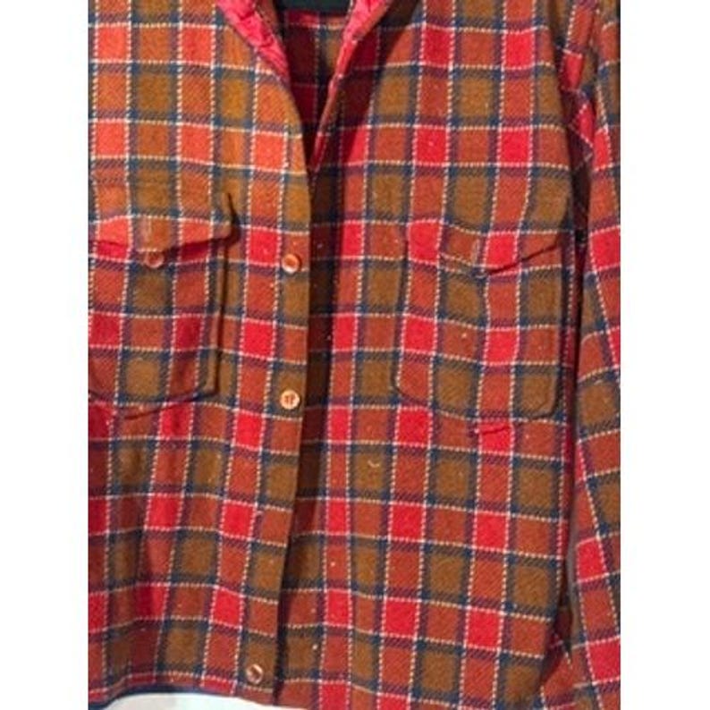Vintage Pendleton Wool Board Shirt Red Brown Plaid Flannel 60s 70s Mens Medium image 2