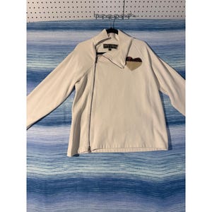 Upcycled Moto Sweatshirt Off White Quilt Star Heart Applique Patchwork Womens M