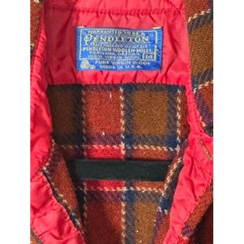 Vintage Pendleton Wool Board Shirt Red Brown Plaid Flannel 60s 70s Mens Medium image 4