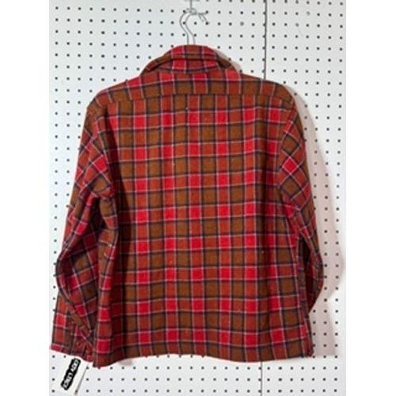 Vintage Pendleton Wool Board Shirt Red Brown Plaid Flannel 60s 70s Mens Medium image 3